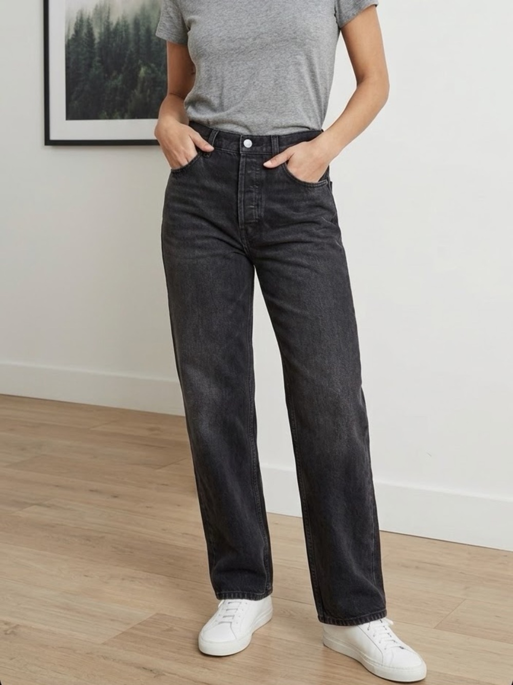 Reformation Jeans Womens 30 Black Cynthia High Relaxed Jean Button Fly Euphrates